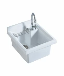 Best Pirce 💯 Whitehaus Collection Whitehaus WH474-60 Vitreous Utility Sink W Wire Basket And Off Center Drain 😉