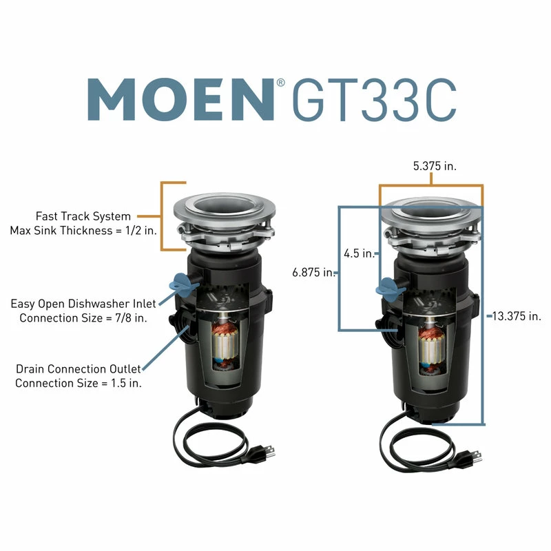 Discount 💯 Moen GT33C GT Series 1/3 HP Continuous Garbage Disposal - Black 🎁 5 Discount 💯 Moen GT33C GT Series 1/3 HP Continuous Garbage Disposal - Black 🎁 - Image 3