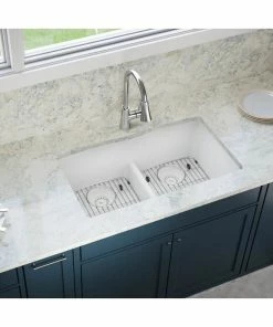 Outlet 🔥 Elkay Quartz Classic 2-Bowl Undermount Sink With Aqua Divide, White 🌟 -Moen - shop 32b1c0560cfff3f4 8896 w800 h800 b0 p0