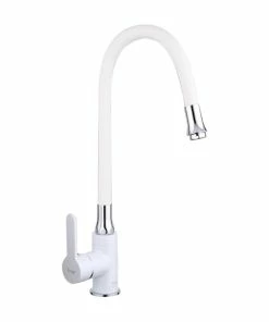 Hot Sale 🛒 Fontana Showers Benevento White Deck Mounted Chrome Brass Kitchen Faucet 💯