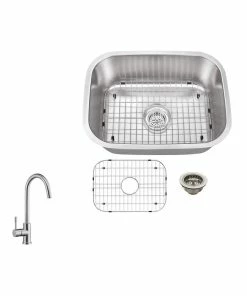 Promo 😀 Magnus Stainless Steel 18Gauge Single Bowl Bar Sink With Gooseneck Kitchen Faucet 💯