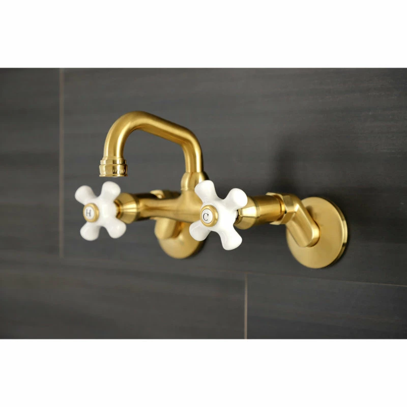 Wholesale π Kingston Brass KS612SB Two-Handle Wall Mount Bar Faucet, Brushed Brass π 6 Wholesale π Kingston Brass KS612SB Two-Handle Wall Mount Bar Faucet, Brushed Brass π - Image 4