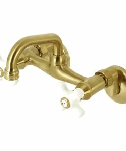 Wholesale 😍 Kingston Brass KS612SB Two-Handle Wall Mount Bar Faucet, Brushed Brass 🎉