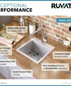 Outlet 🌟 Ruvati 15" Drop-in Bar Prep Sink Stainless Steel, RVH8115 🎁 -Moen - shop b5c135470db0bb50 7625 w800 h800 b0 p0