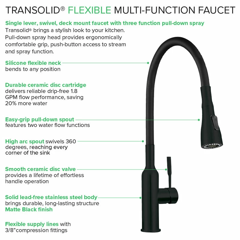 Brand new π Transolid Kitchen/Laundry Faucet With Dual Spray And Flex Neck, Matte Black π 6 Brand new π Transolid Kitchen/Laundry Faucet With Dual Spray And Flex Neck, Matte Black π - Image 4
