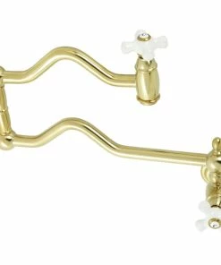 Deals 🤩 Kingston Brass KS2107PX Heritage Wall Mount Pot Filler, Brushed Brass 🥰