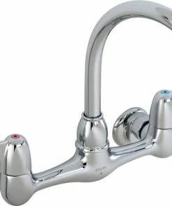 Coupon 💯 Delta Faucet Delta 2-Hole Wall Mount Service Sink Faucet Double Lever Handle, Chrome ⌛
